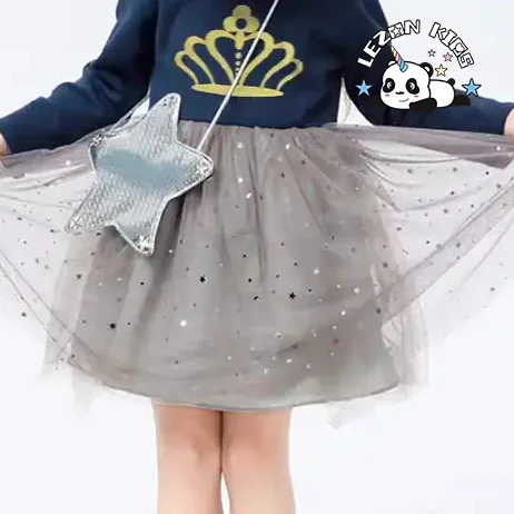 LEZONKIDS - Fornecedor Vende Diretamente Vestidos Tutu de Festa de Formatura com Coroa Dourada Impressa para Meninas Crianças